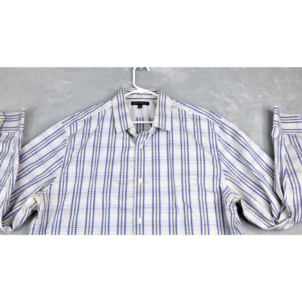 Banana Republic Shirt Men 2XL Slim Beige Blue Non-Iron Plaid Button Up - Picture 5 of 8